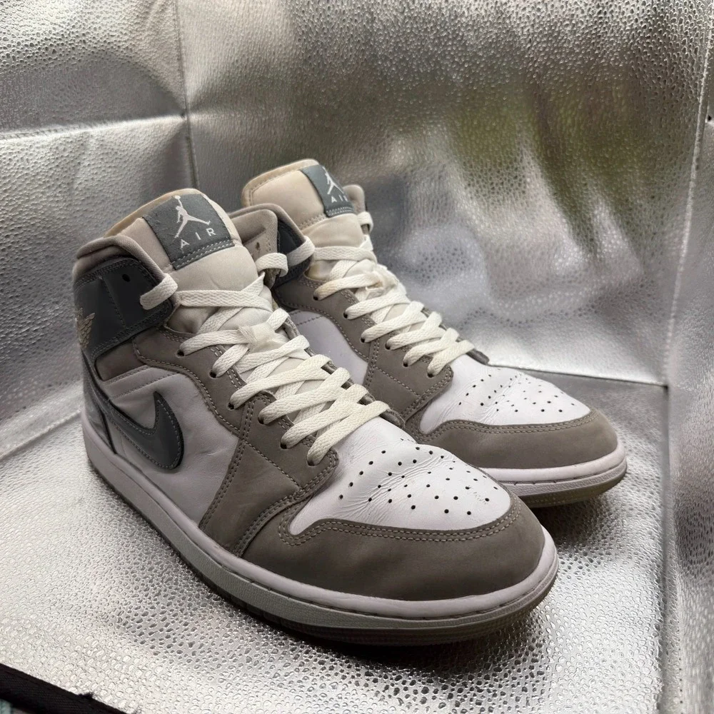 Size 11.5 Air Jordan 1 SE Mid Patent Cool Gray White Mens Sneakers‎ HF3216-100